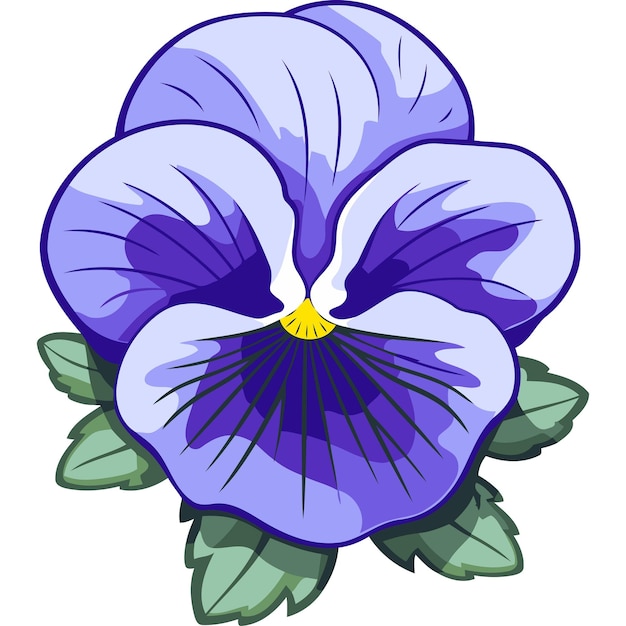 Vector a vibrant cartoonstyle illustration of a blue pansy flower with yellow center