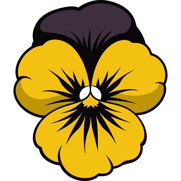 Vector a vibrant cartoonstyle illustration of a yellow pansy flower with a black center