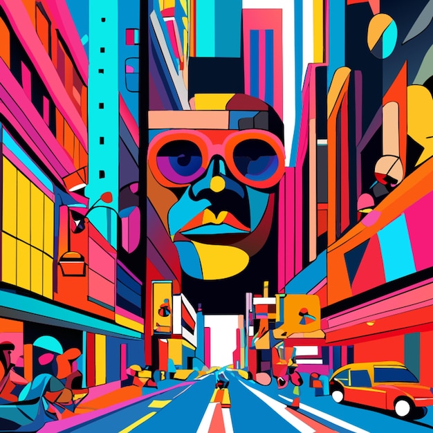 the vibrant chaos of a new york city street captured in a cubist oil painting vector illustration