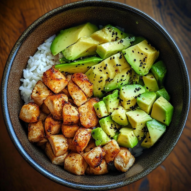 Vector vibrant chicken and avocado bowl a delicious fusion of protein healthy fats and zesty flavors