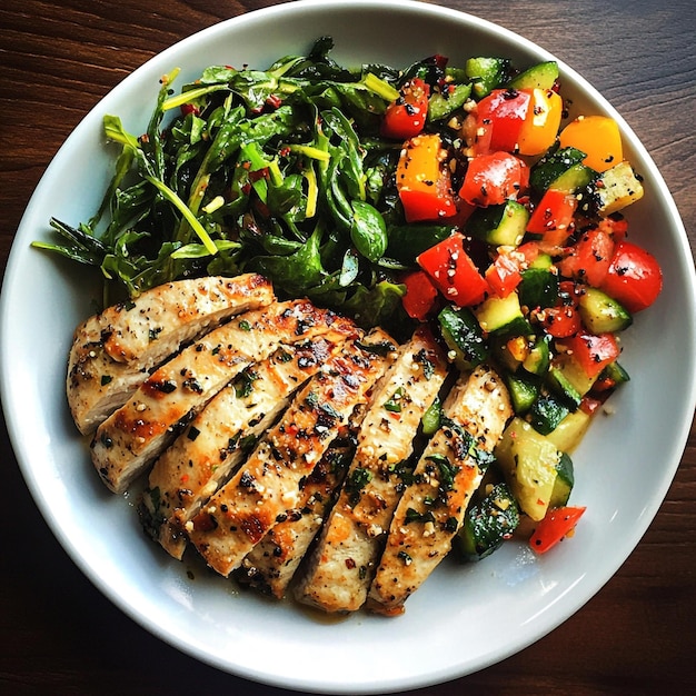 Vibrant Chicken Bowl A Colorful Medley of Grilled Protein Roasted Potatoes and Fresh Veggies