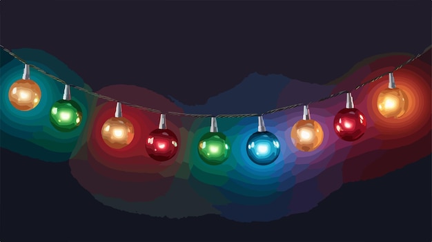 Vector vibrant christmas ornaments with bright lights and garlands set