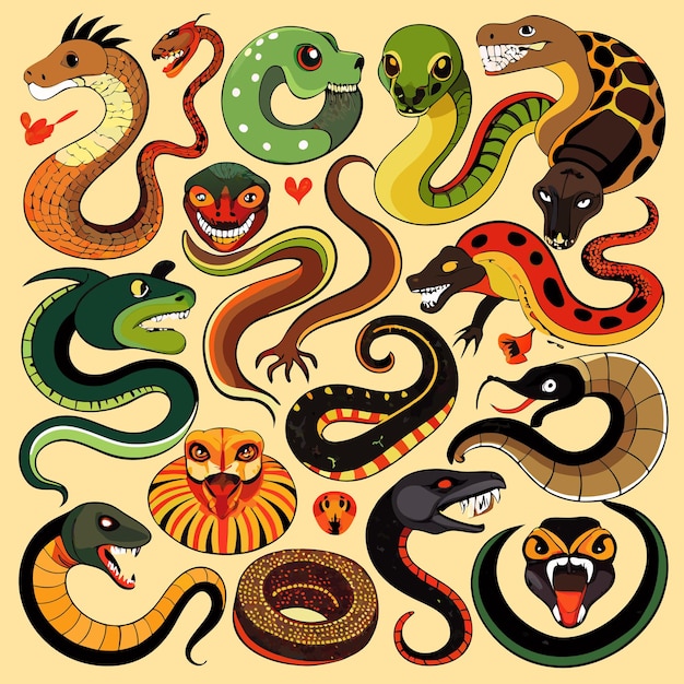 Vector vibrant collection of snake illustrations diverse and colorful reptile art