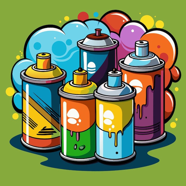 Vector vibrant collection of spray paint cans for urban art and graffiti