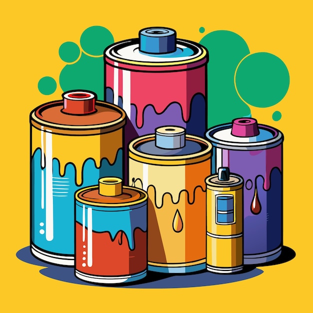 Vector vibrant collection of spray paint cans for urban art and graffiti