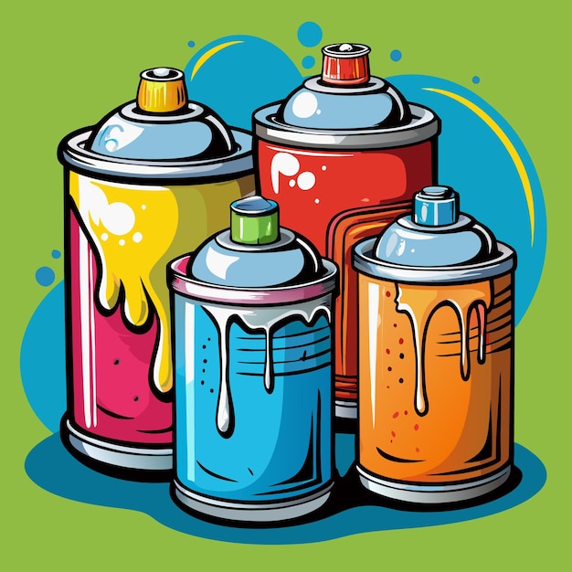 Vector vibrant collection of spray paint cans for urban art and graffiti