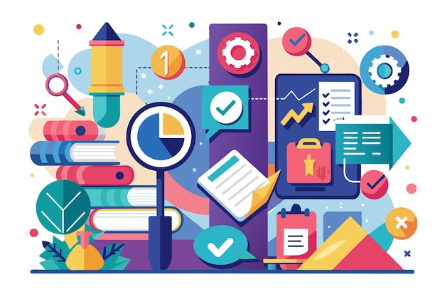 Vector a vibrant collection of study materials charts and tools representing data organization and productivity methods looking for information about the rules