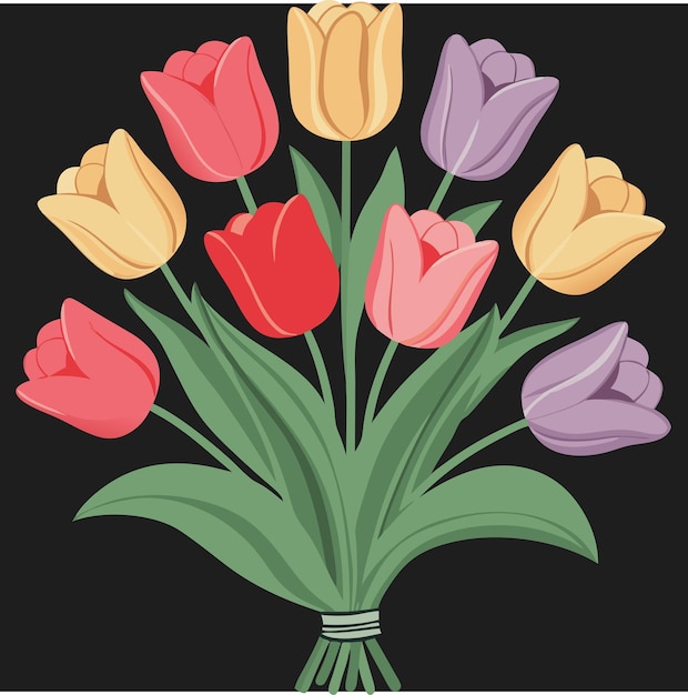 vibrant color tulip floral bouquet vector illustration