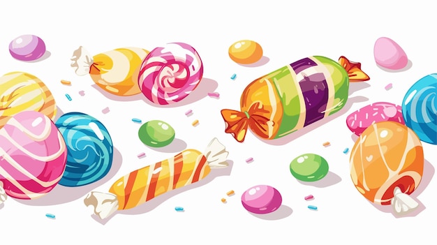 Vector vibrant colorful cartoon candy collection on clean white background