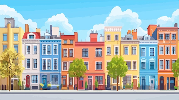 Vector vibrant colorful facades panorama banner buildings architecture urban cityscape modern street view