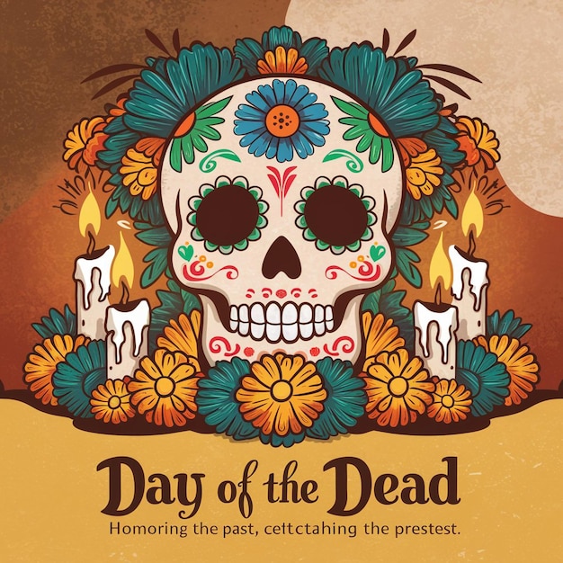 Vector vibrant and colorful illustration in a traditional day of the dead style