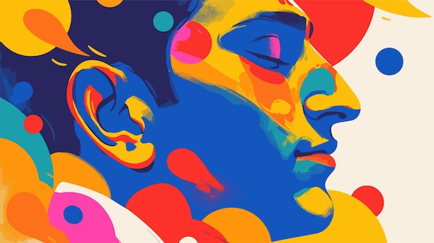 Vector vibrant colorful indian mans joyful face illustration