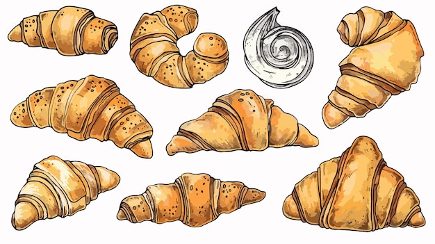 Vibrant Colorful Sketchy Croissants with and without Stuffing