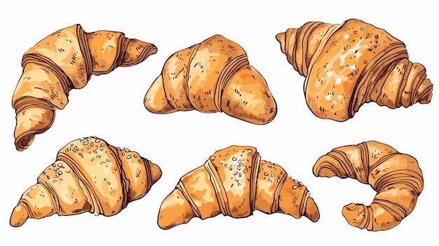 Vibrant Colorful Sketchy Croissants with and without Stuffing