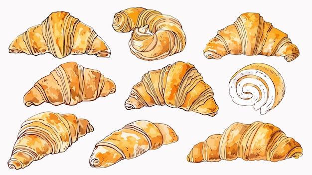 Vibrant Colorful Sketchy Croissants with and without Stuffing