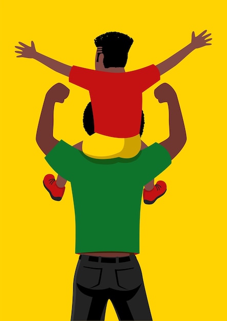 Vibrant colors of a son on his father shoulders