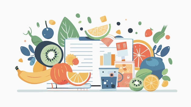 Vector vibrant conceptual image featuring business items and fresh fruits