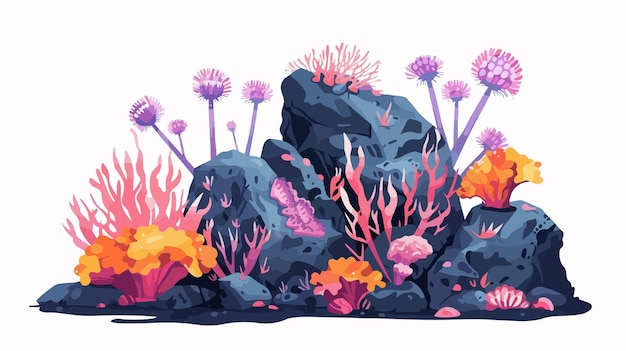 Vector vibrant corals growing out of rocks vector illustration