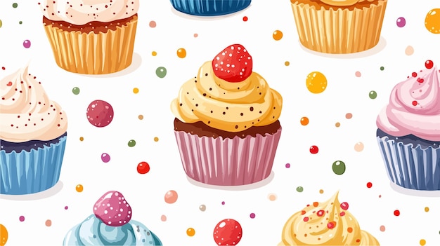 Vibrant Cupcake Pattern on White Background