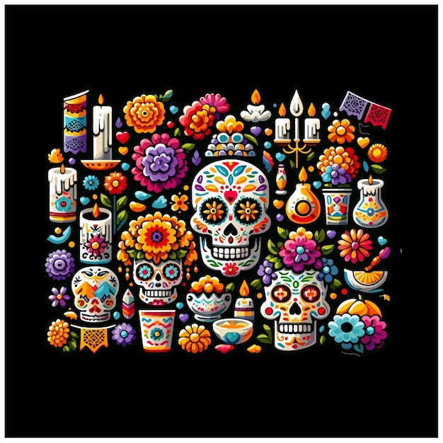 Vector vibrant day of the dead sugar skull design a colorful tribute to the departed