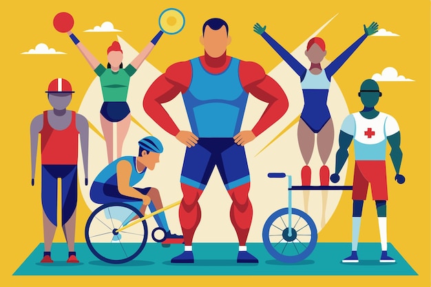 Vector vibrant depiction of paralympic athletes poised for competition highlighting their strength and determination paralympic athletics customizable disproportionate illustration