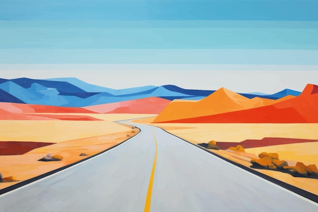 Vector vibrant desert road landscape painting