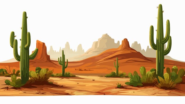 Vector vibrant desert scene with cactus in foreground illustration