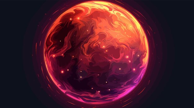 Vector vibrant digital illustration of a colorful planet in a cosmic setting