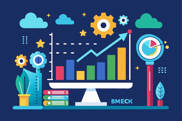 Vector a vibrant digital workspace showcases modern benchmarking tools for evaluating business performance effectively modern benchmarking as business compare tool for improvement