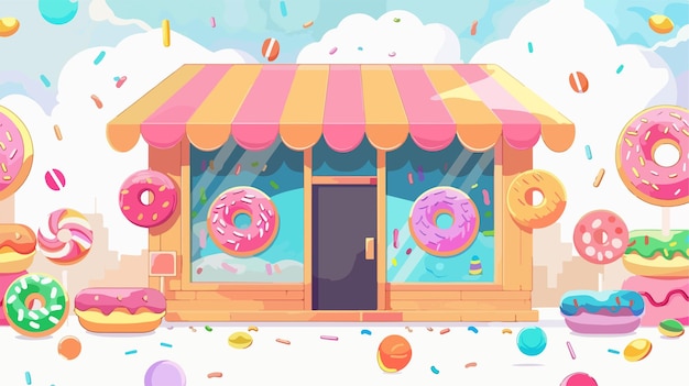 Vector vibrant donut and candy shop concept template design