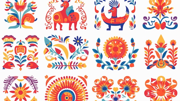 Vector vibrant ethnic colored patterns for mexican or indian design inspiration