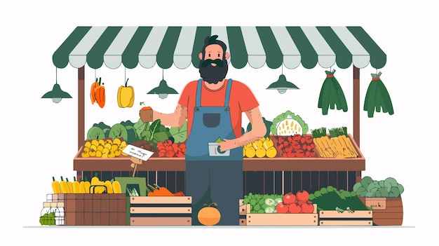 Vibrant Farmers Market Flat Design Vector Illustration