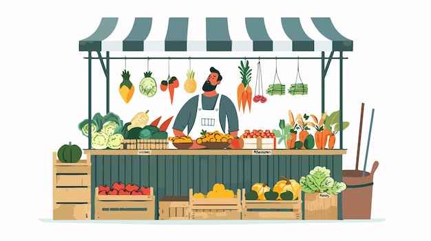 Vibrant Farmers Market Flat Design Vector Illustration