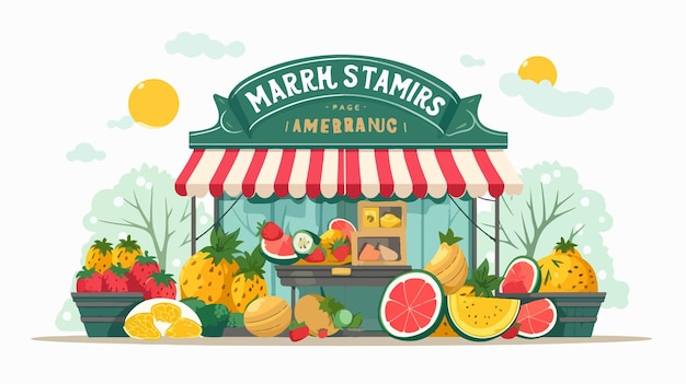 Vector vibrant farmers market poster featuring shop and store with watermelon