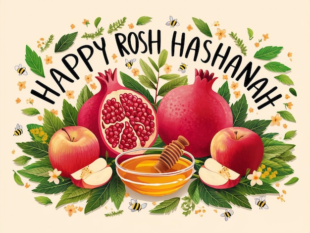 Vibrant and festive illustration celebrating Rosh Hashanah