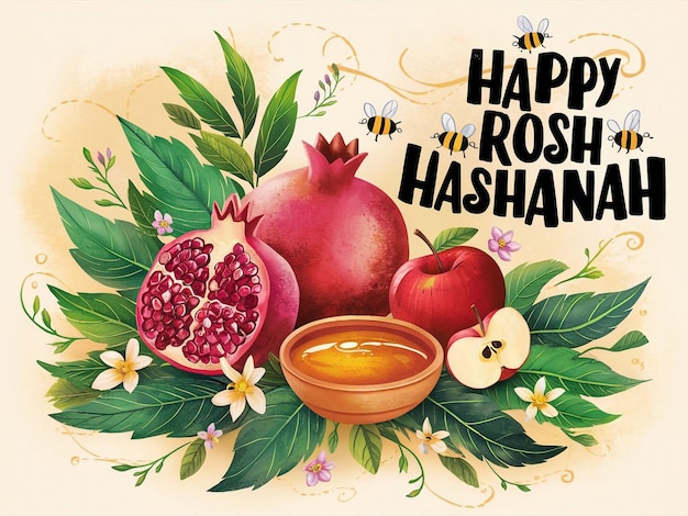 Vibrant and festive illustration celebrating Rosh Hashanah