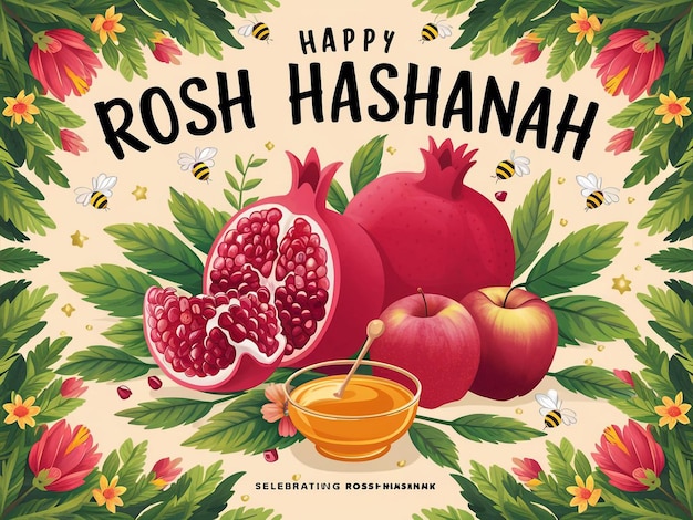 Vibrant and festive illustration celebrating Rosh Hashanah