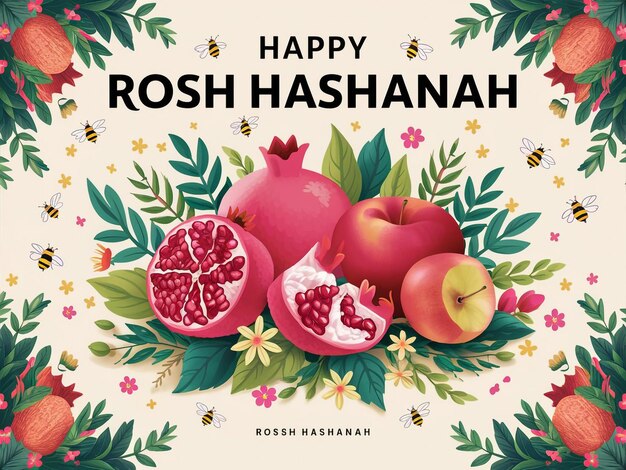 Vector vibrant and festive illustration celebrating rosh hashanah