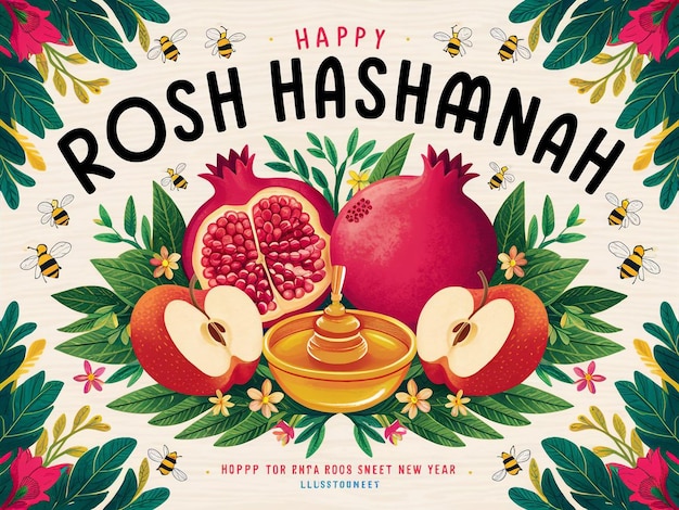 Vibrant and festive illustration celebrating Rosh Hashanah