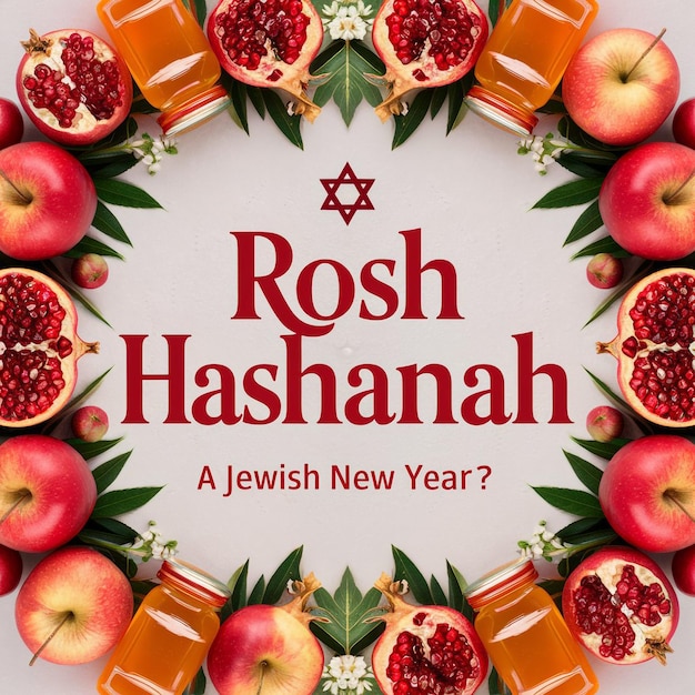 Vibrant and festive image styled as a promotional poster for Rosh Hashanah the Jewish New Year