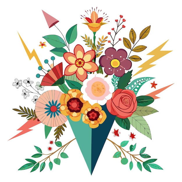 Vector a vibrant floral arrangement with diverse flowers and leaves