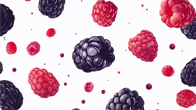 Vector vibrant flying mixed berries background with blackberries and raspberries