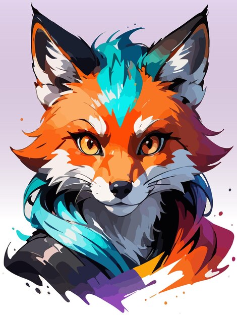 Vector vibrant fox portrait digital art with splash of colors