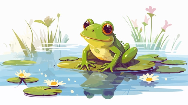 Vector vibrant frog and water illustration on white background