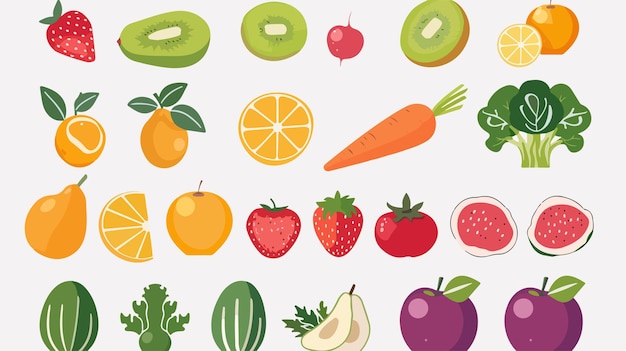 Vibrant Fruits and Vegetables Illustration on White Background