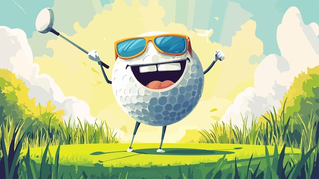 Vector vibrant golf ball vector illustration with smile