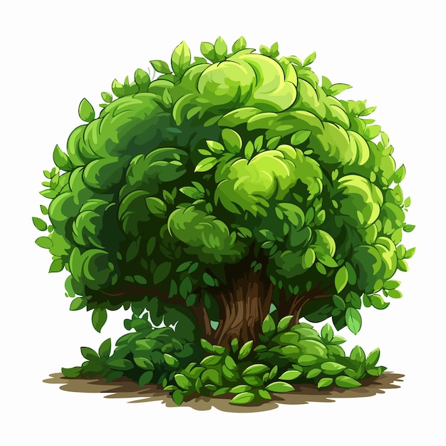 Vibrant Green Bush Illustration on White Background