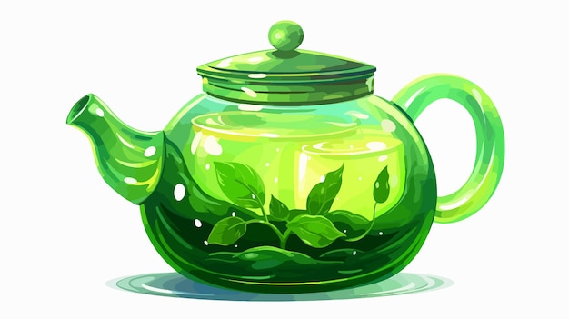 Vibrant Green Color Drink in Teapot Vector Illustration