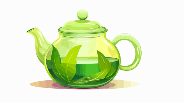 Vector vibrant green color drink in teapot vector illustration