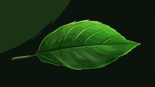 Vector vibrant green cute little leaf on dark background